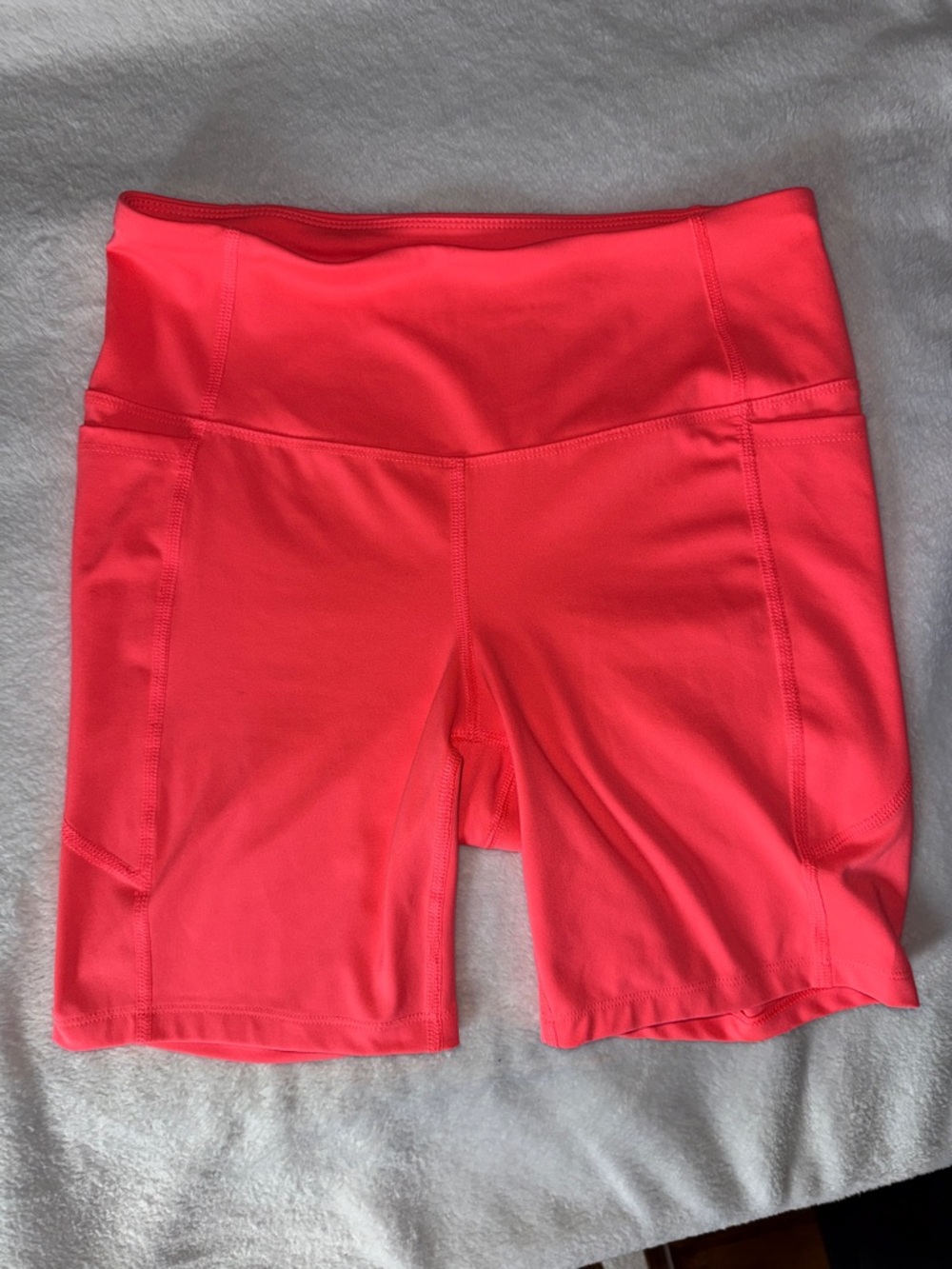 Athletic Works Neon Coral Pink High-Waist Bike Shorts, M (8-10)